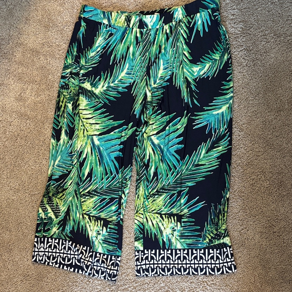 Susan Graver Leaf Print Pants - Green and Blue